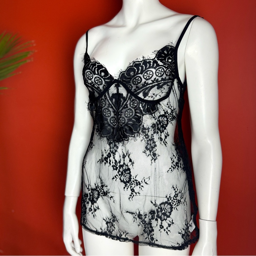 Black lace mini lingerie dress nightgown date night romance